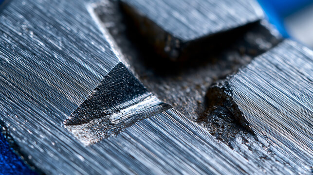 Crosshead screwdriver tip photographed in extreme macro against brushed aluminum fastener head, hardened steel Robertson intersection showing manufacturing tolerance gaps, chrome-vanadium alloy surf