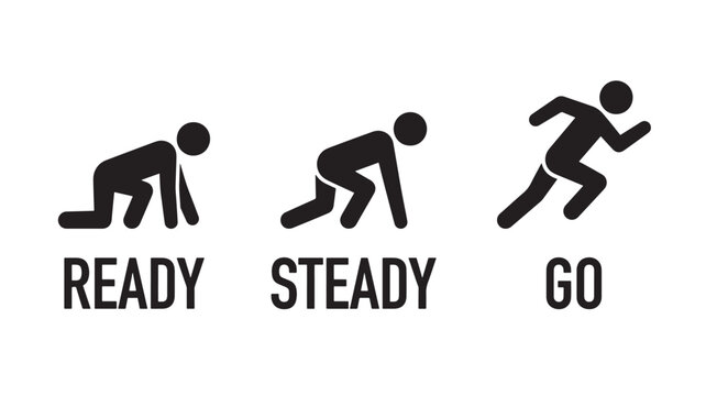 Person Icon Ready Standing and Go Symbol Set for Road Safety Wayfinding Signage, Accessibility, and Movement Guidance Concept