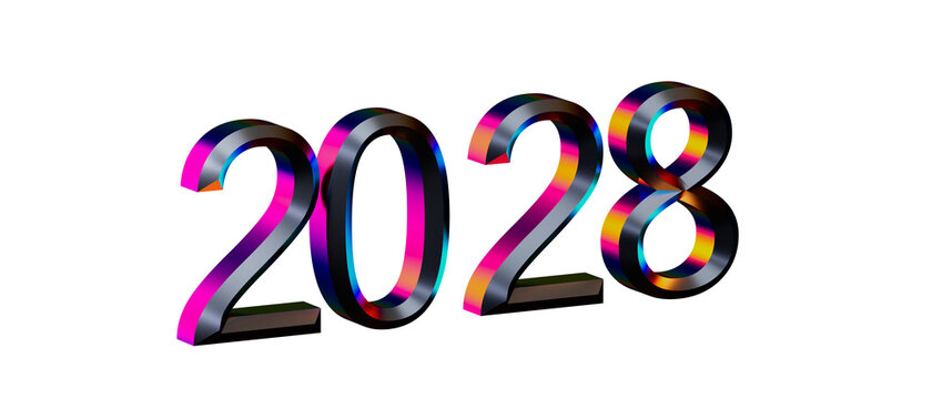 2028 colorful text design isolated on white, perfect for new year cards, posters, and oth