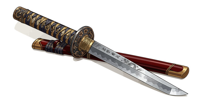 Traditional Japanese katana sword with decorative handle and blade