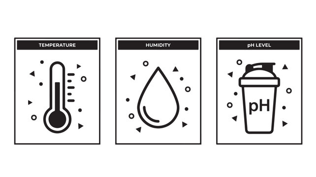 Thermometer Humidity Droplet Ph Level Icons with Outline Style for Water Quality and Environmental Monitoring
