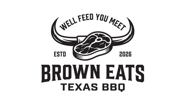 Bro Wn Eats Texas Bbq Emblem with Ribbon Wings, Snake Icon, Estd Mark, and Year 2026 Typography Design