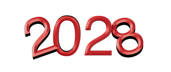 2028 text design in red color on white, perfect for new year greetings, events, and celeb © vegefox.com