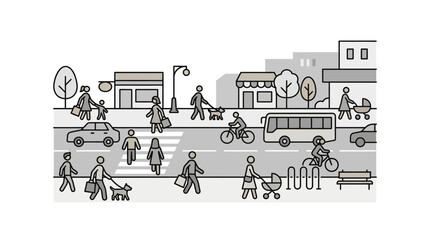 Busy city street with pedestrians and vehicles. © dyah arum sari