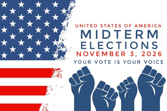 United States Midterm Elections November 3, 2026 Voting Concept with American Flag, Democratic Process, Election Campaign and Civic Participation