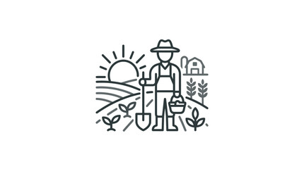 Farmer with shovel in field art. © dyah arum sari