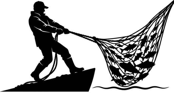 black and white sailor with a net full of fish Browse Free HD Images People Pulling Fishing To Shore In Net Full Of Fish Images