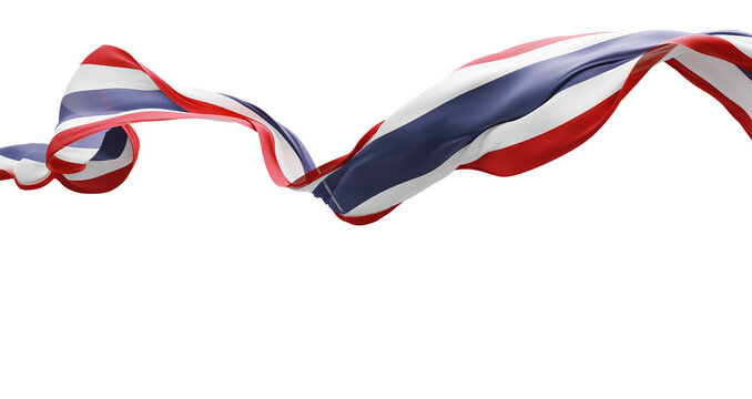 Thailand flag ribbon sheer fabric flowing isolated on transparent background with copy space 3D render