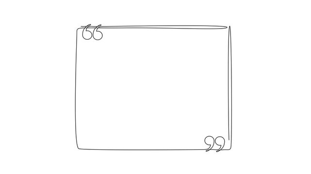 animated minimalistic continuous line drawing of quotation marks with text box, abstract quote frame, speech or quote symbol line art animation