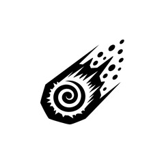 Stylized Meteorite Comet Icon - Black and White Vector Graphic © bagus