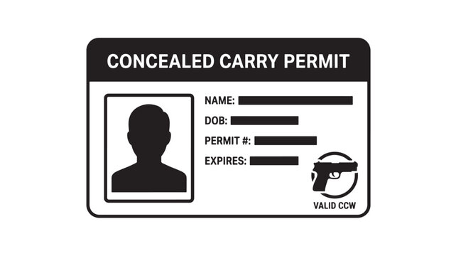 Permit Document Icon Labeled Concealed Carry Permit with Id Photo Silhouette and Valid Ccw Badge Symbol