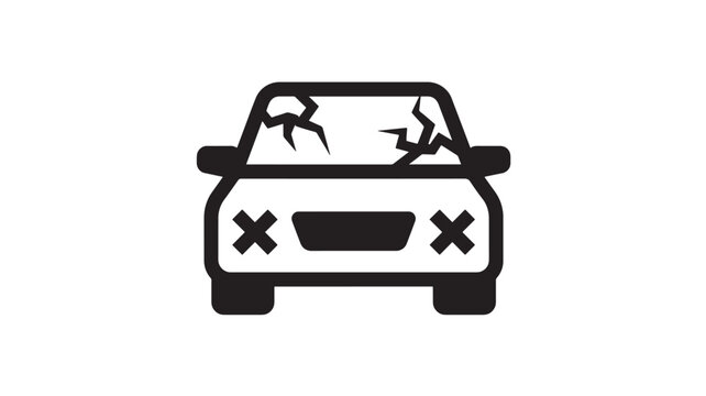 Car Emergency Warning Icon with Broken Window Symbol and Hazard Cross Signs for Vehicle Safety Concept