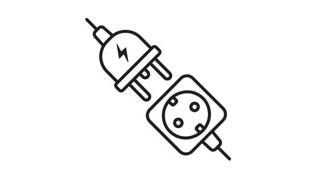 Electro Plug Icon with Lightning Bolt and Two Prong Plug Design, Simple Black Line Illustration on White Background