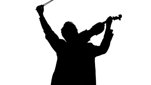 Silhouette of person raising arms in triumph outdoors.