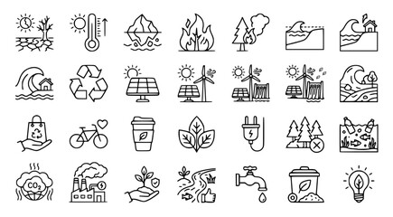 Fototapeta premium Climate Change, Environmental Protection, and Global Warming Icons 