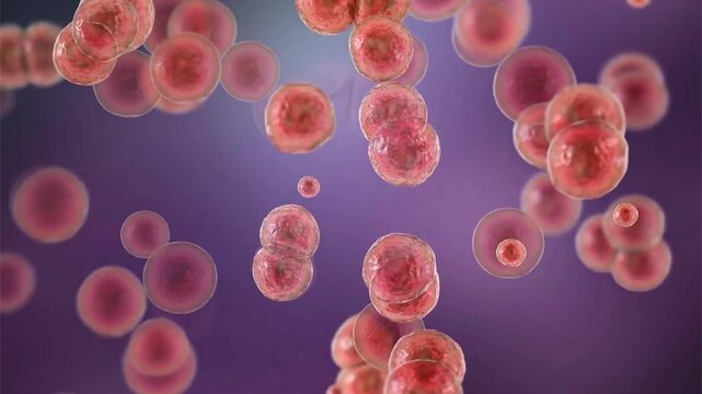 Streptococcus pneumoniae, 3D animation showing Gram-positive encapsulated diplococci, the causative agent of pneumococcal pneumonia, meningitis and septicaemia in humans.