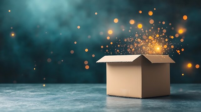 Open box with magic sparkles