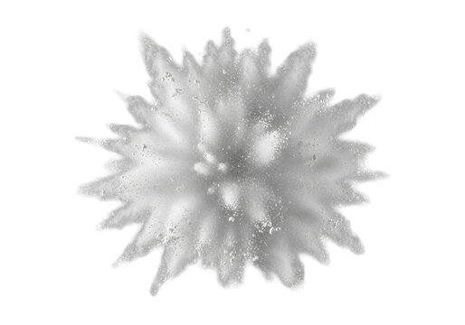 ultra-photorealistic macro shot of transparent particulate matter (flour dust) exploding in chaotic fractal patterns against a seamless black studio background, top-down view, Concept for dynamic