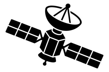 Fototapeta premium Satellite vector icon, broadcasting antenna glyph, communications dish, cosmic exploration sign.