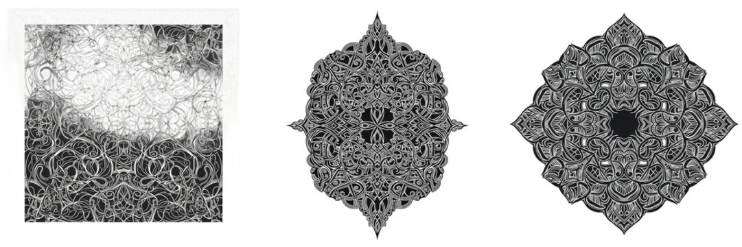 Set and Collection of complex ornate mandala isolated on transparent PNG background