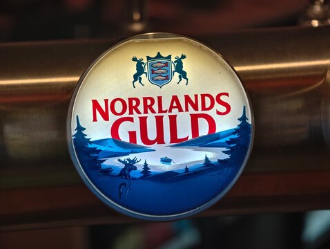Stockholm, Sweden-Nov.27th 2025: Norrlands Guld beer tap close up