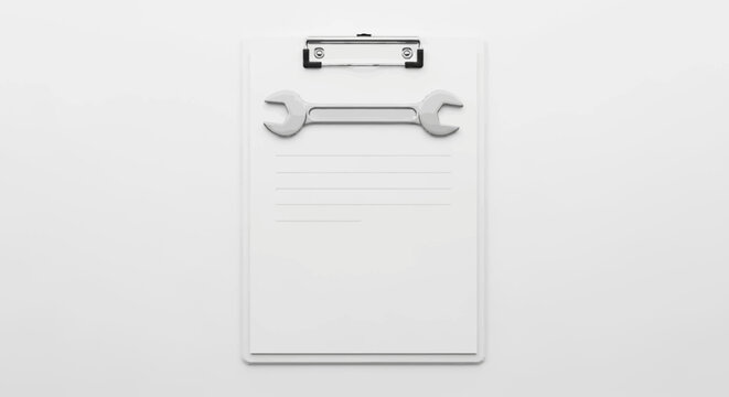 Clipboard with a Wrench Icon Depicting a Maintenance Checklist or Service Schedule in Bright Studio.