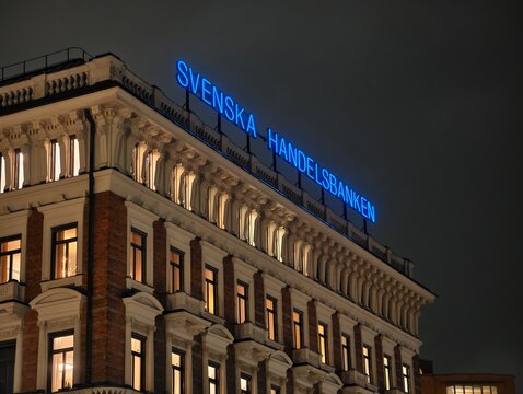 Stockholm, Sweden-Nov.27th 2025: Svenska Handelsbanken logo on office building