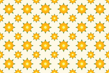 Fototapeta premium Seamless Simple Yellow Flower with Leaf Pattern Background