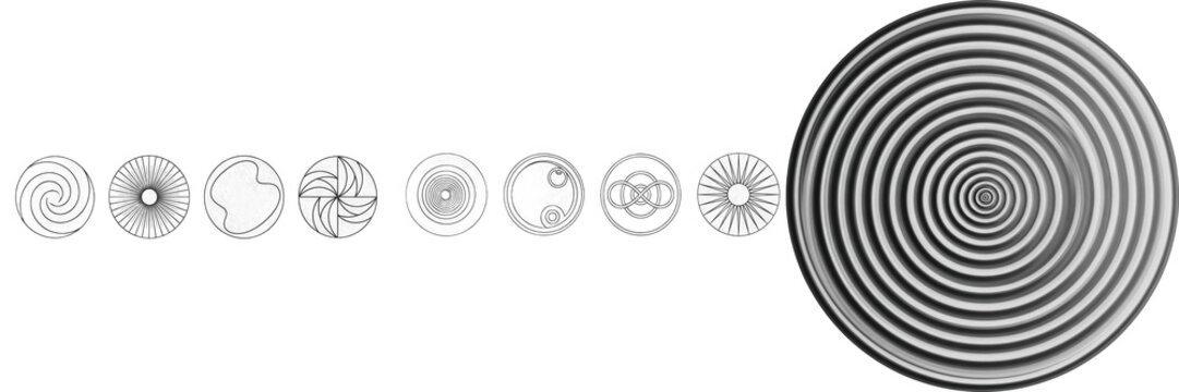 Set and Collection of abstract geometric circle icons isolated on transparent PNG background