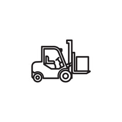 Naklejka premium Forklift truck transporting goods box icon vector illustration with forklift warehouse logistics transport shipping machinery industrial illustration isolated delivery construction handling