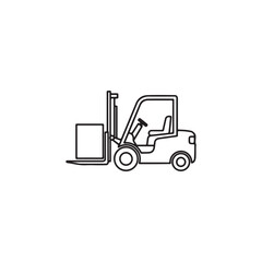 Fototapeta premium Forklift vehicle moving shipping container box icon with load lifter forklift warehouse logistics shipping delivery industry transport machinery container business distribution operation