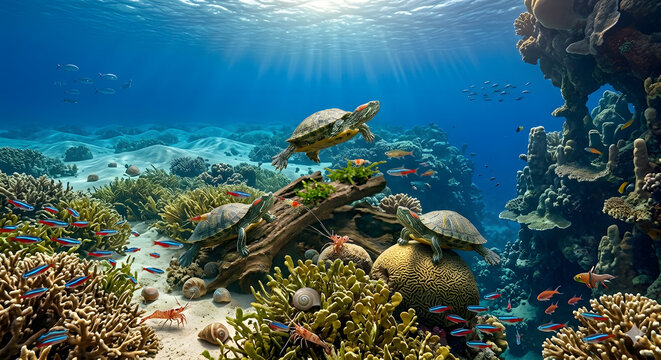 Coral Reef and Turtle