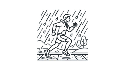 Obraz premium Man running on track in rain line art.