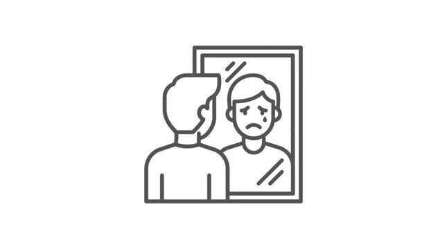Sad man looking at crying reflection in mirror icon