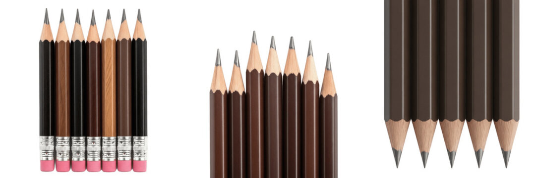 Set and Collection of dark graphite drawing pencil set isolated on transparent PNG background