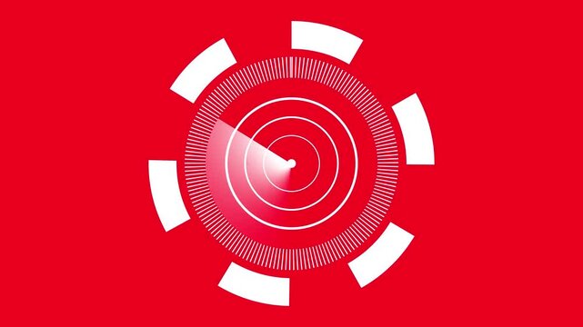 White digital radar screen HUD interface scanning isolated on red background, perfect for technology, navigation, and target detection concept.