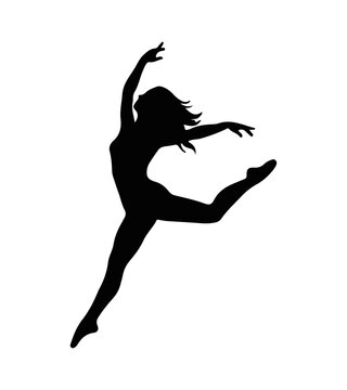 Dancer Silhouette Black Woman Ballet Jump Pose Isolated White Background Vector