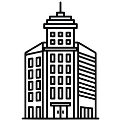 Fototapeta premium Business building vector silhouette illustration with multiple floors and modern design line art.