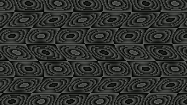 Abstract dark gray geometric pattern with repeating oval shapes and textured layers creating a sense of depth and optical illusion.