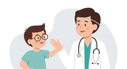 Fototapeta premium Doctor examining young boy in clinic - healthcare illustration