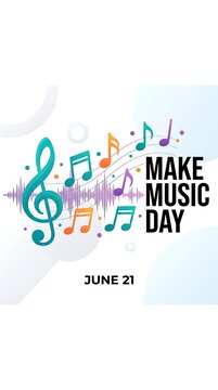 Colorful musical notes and clef symbol on abstract background celebrating make music day on june twenty first