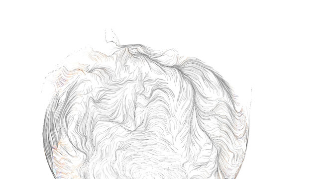 Intricate swirling patterns of thin lines and dots create a network effect. Technology abstract.