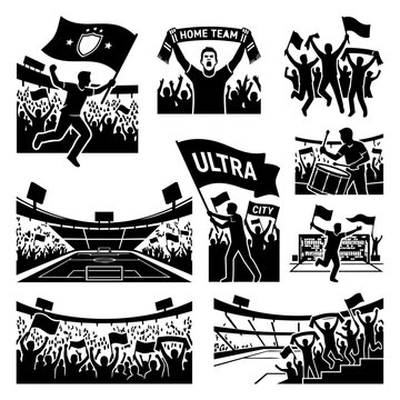 Black and White Soccer Fans Stadium and Ultras Set