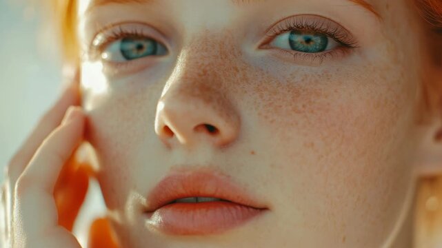 A young adult with fair skin and freckles. The individual appears to be in sunlight or bright light source.