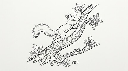 Obraz premium Hand drawn sketch of a squirrel climbing a branch