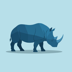 Fototapeta premium Geometric Blue Rhinoceros Illustration, Polygonal Style, Minimalist Animal Art