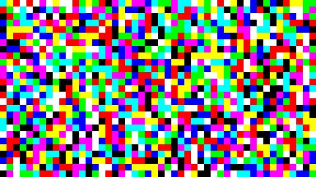 Abstract background of colorful random pixels resembling television static or digital noise.