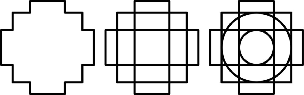 sign , blank, outlineof chakana or Andean cross or stepped cross,step motif,or stepped motif symbol. vector icon