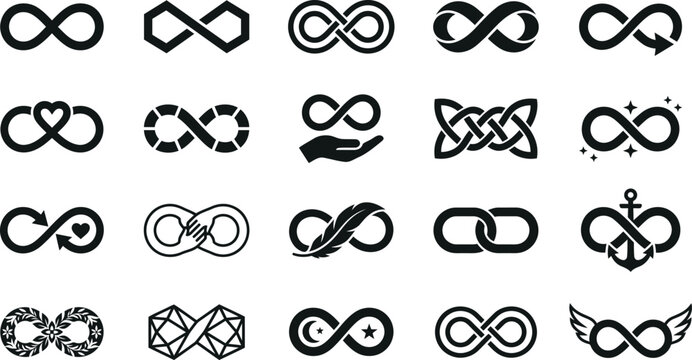 Set of infinity symbols, endless loop icons, vector design elements
