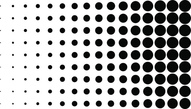Halftone dot pattern background with gradient effect from small to large circles